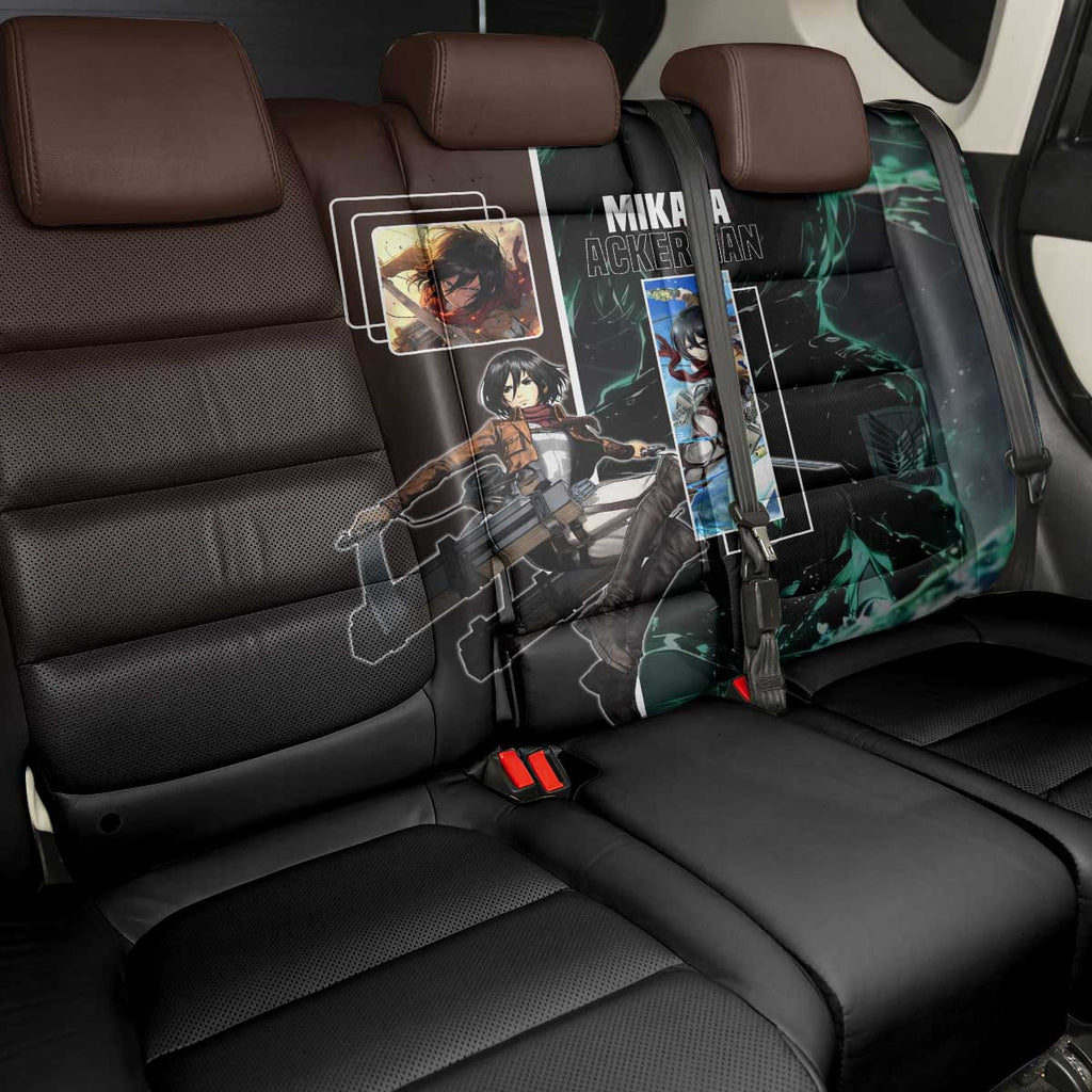 Mikasa Ackerman from Attack on Titan Back Car Seat Cover with Sword and Action Pose Design - The Mazicc