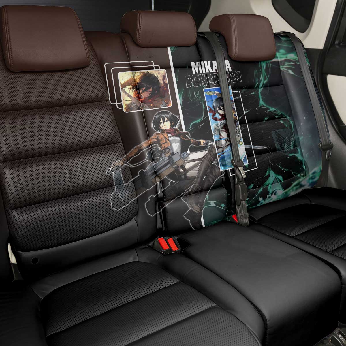 Mikasa Ackerman from Attack on Titan Back Car Seat Cover with Sword and Action Pose Design - The Mazicc