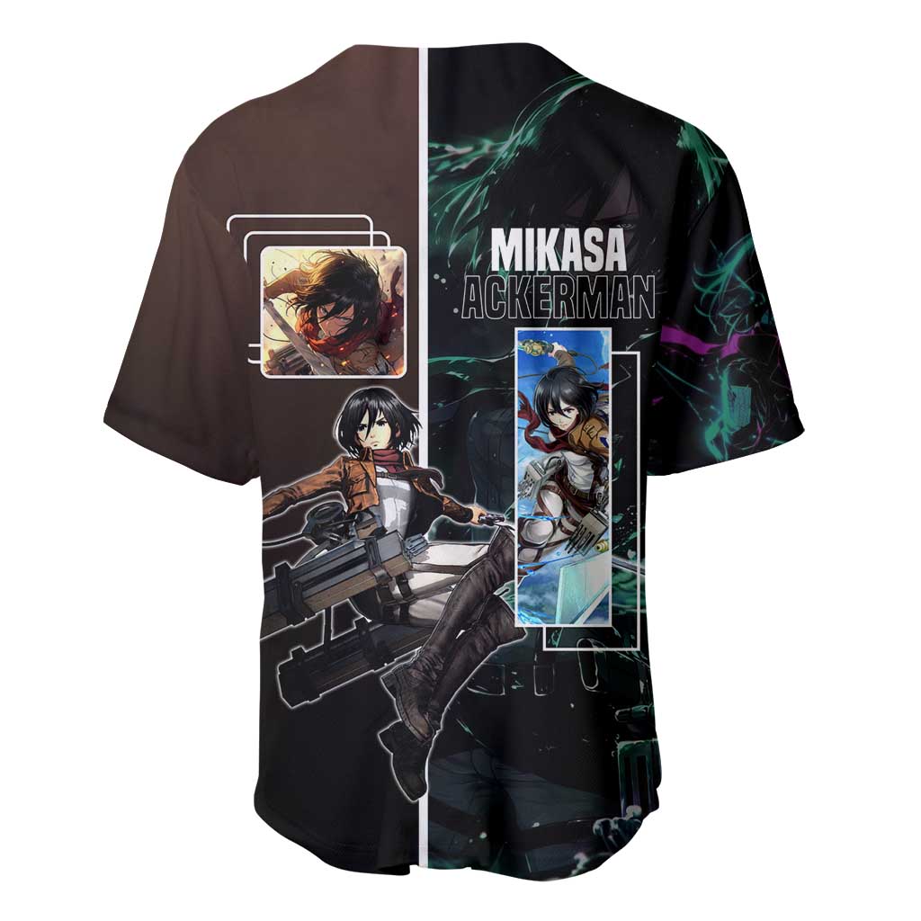 Mikasa Ackerman from Attack on Titan Baseball Jersey with Sword and Action Pose Design - The Mazicc