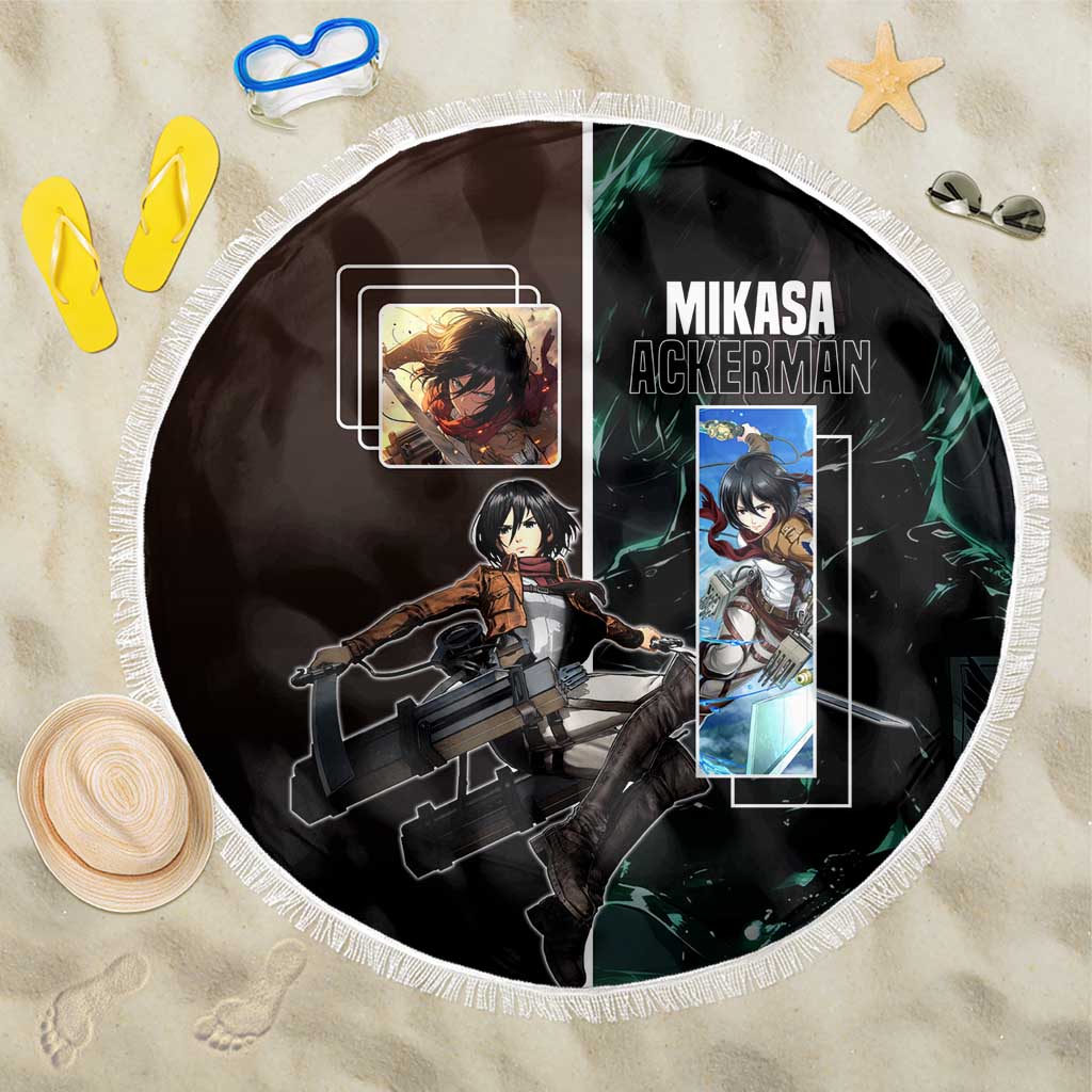 Mikasa Ackerman from Attack on Titan Beach Blanket with Sword and Action Pose Design - The Mazicc