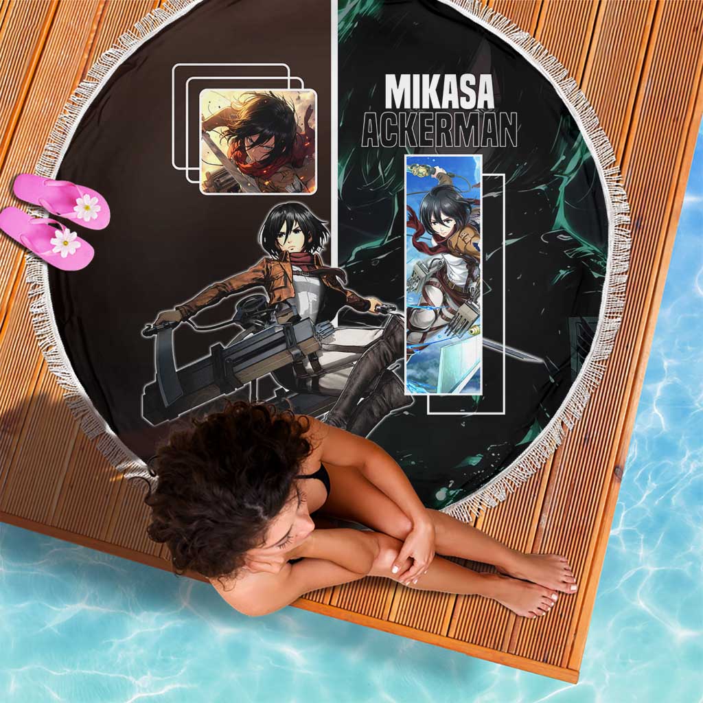 Mikasa Ackerman from Attack on Titan Beach Blanket with Sword and Action Pose Design - The Mazicc