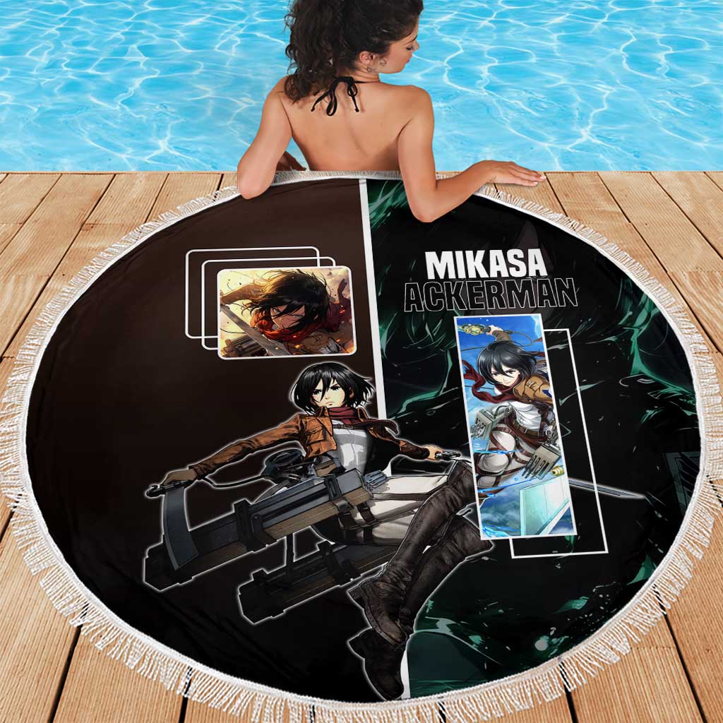 Mikasa Ackerman from Attack on Titan Beach Blanket with Sword and Action Pose Design - The Mazicc