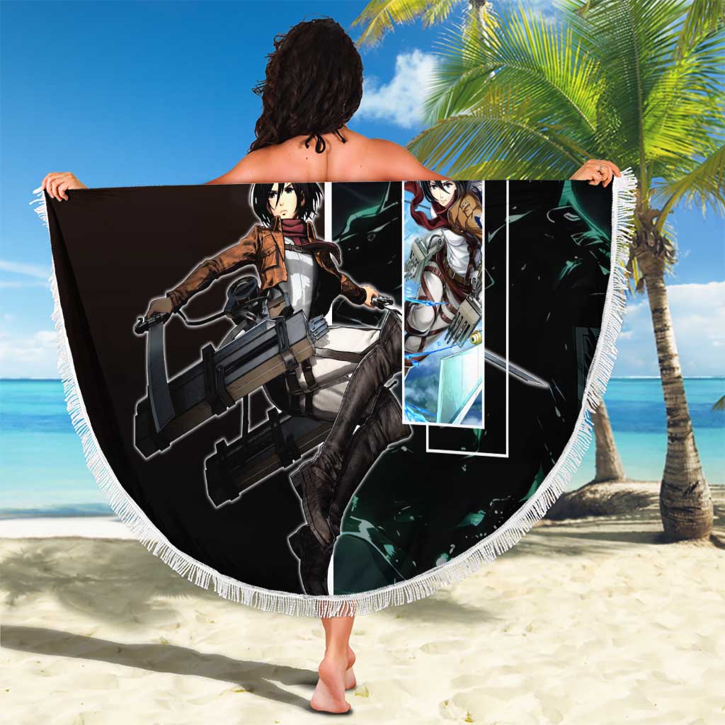 Mikasa Ackerman from Attack on Titan Beach Blanket with Sword and Action Pose Design - The Mazicc