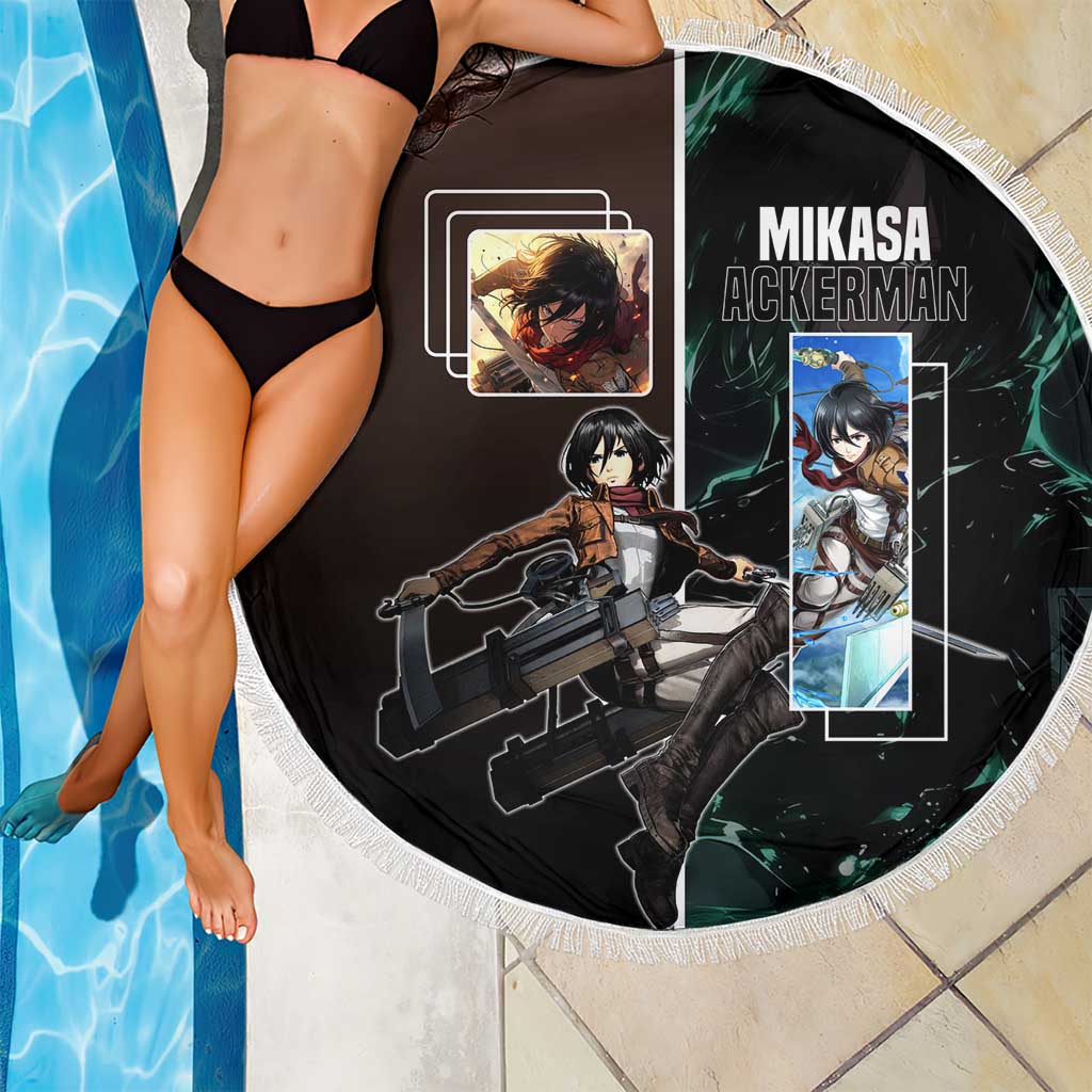 Mikasa Ackerman from Attack on Titan Beach Blanket with Sword and Action Pose Design - The Mazicc