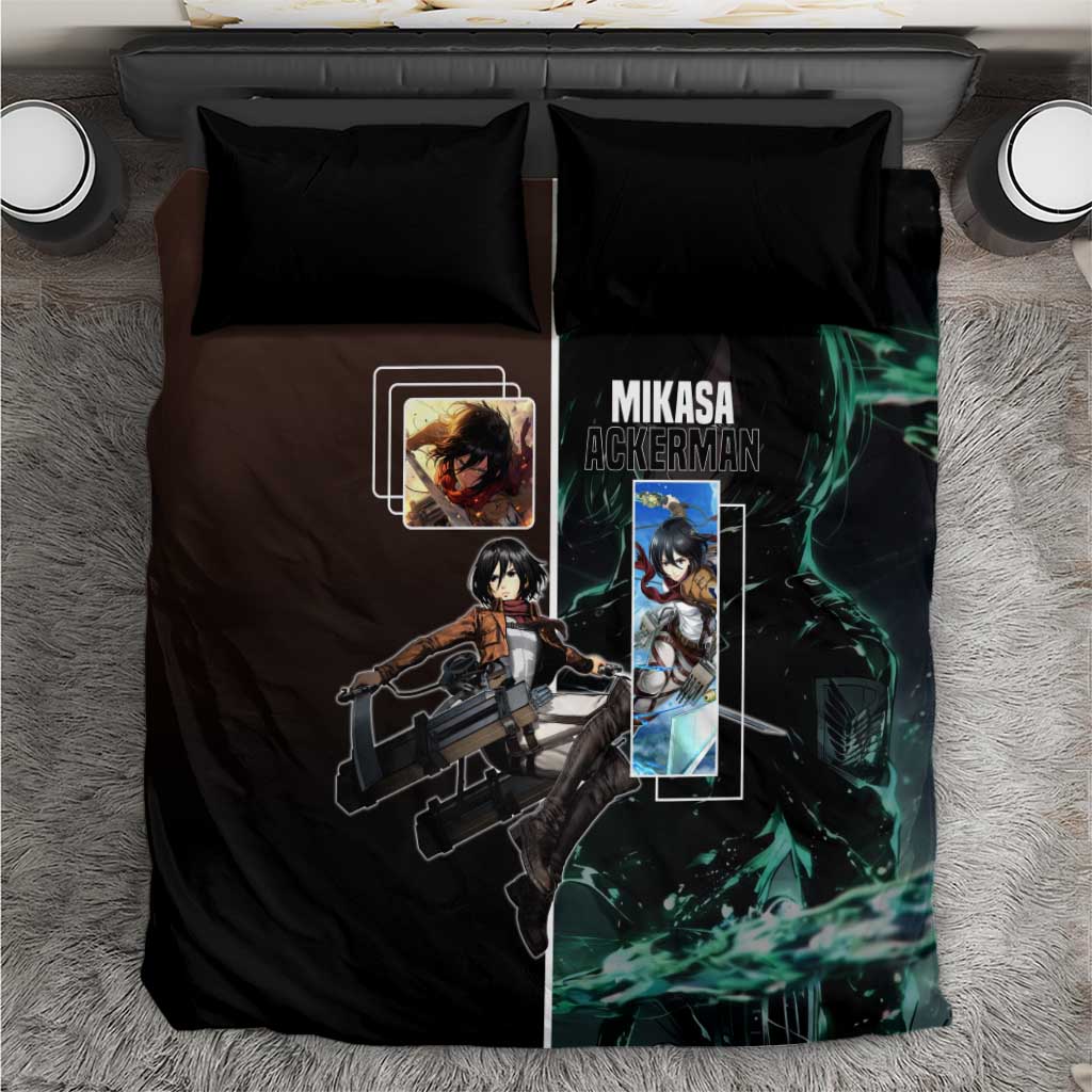 Mikasa Ackerman from Attack on Titan Bedding Set with Sword and Action Pose Design - The Mazicc