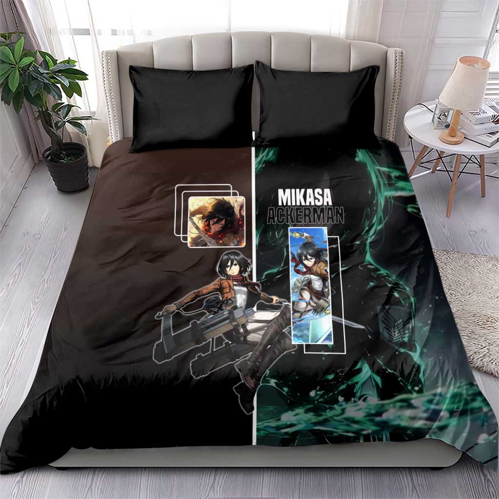 Mikasa Ackerman from Attack on Titan Bedding Set with Sword and Action Pose Design - The Mazicc