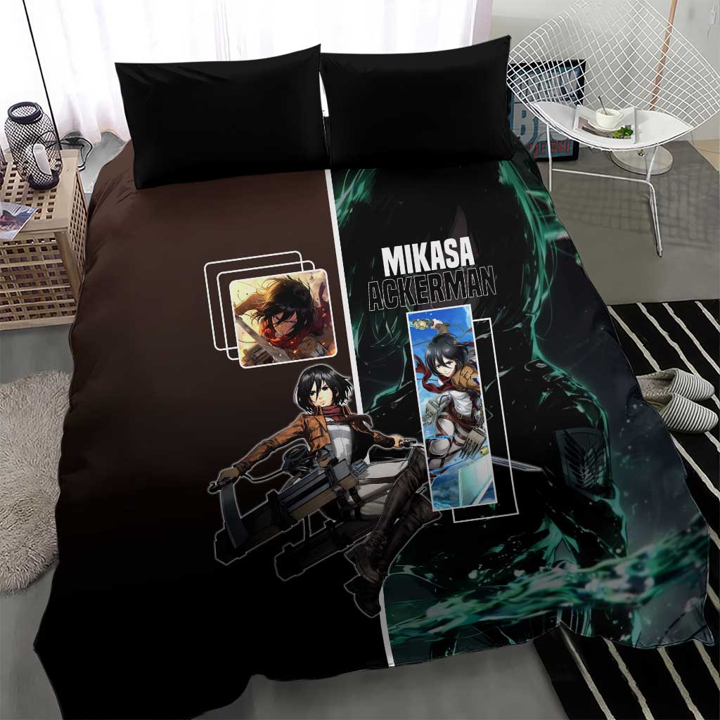 Mikasa Ackerman from Attack on Titan Bedding Set with Sword and Action Pose Design - The Mazicc