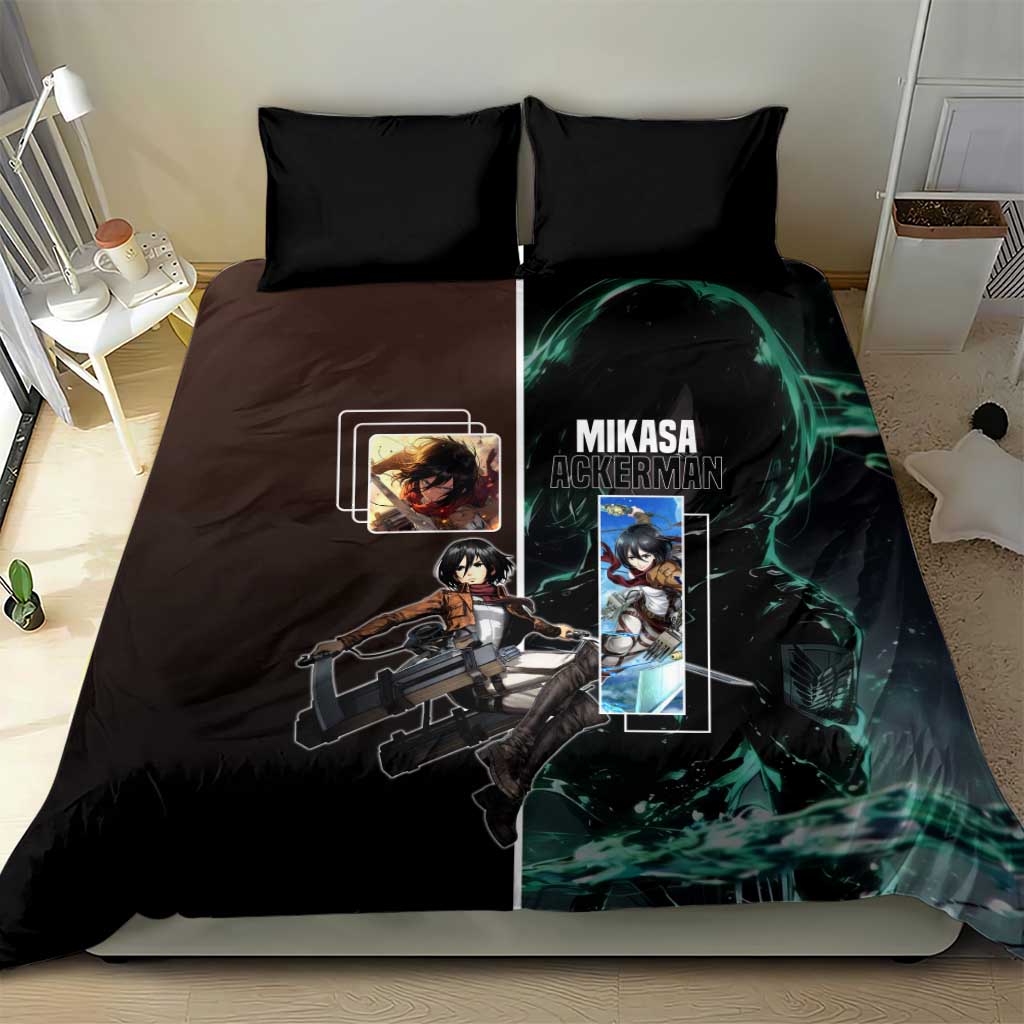 Mikasa Ackerman from Attack on Titan Bedding Set with Sword and Action Pose Design - The Mazicc