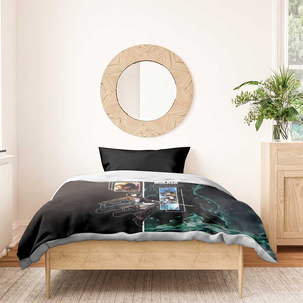 Mikasa Ackerman from Attack on Titan Bedding Set with Sword and Action Pose Design - The Mazicc