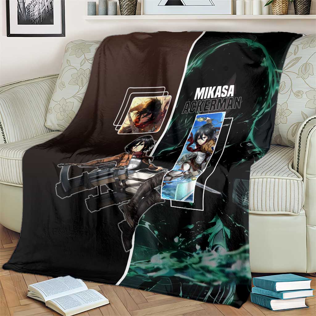 Mikasa Ackerman from Attack on Titan Blanket with Sword and Action Pose Design - The Mazicc