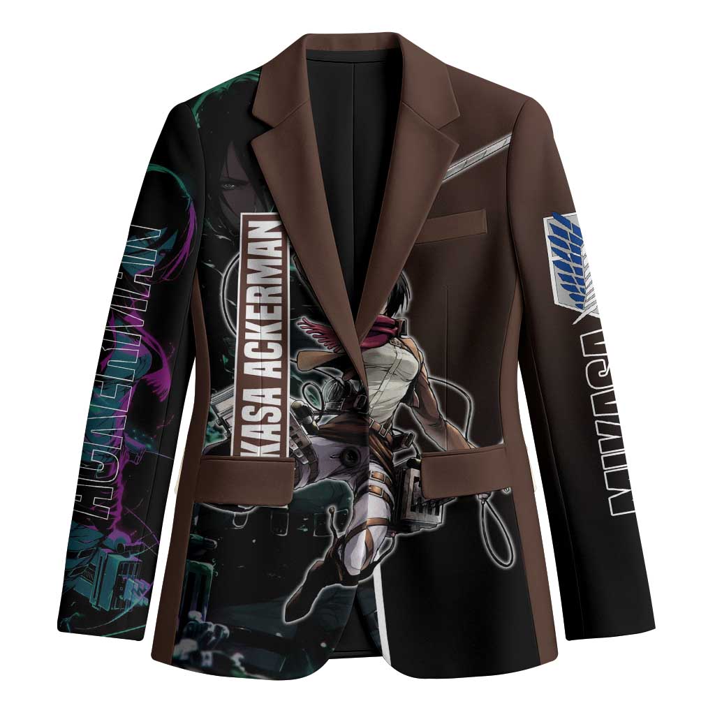 Mikasa Ackerman from Attack on Titan Blazer with Sword and Action Pose Design - The Mazicc