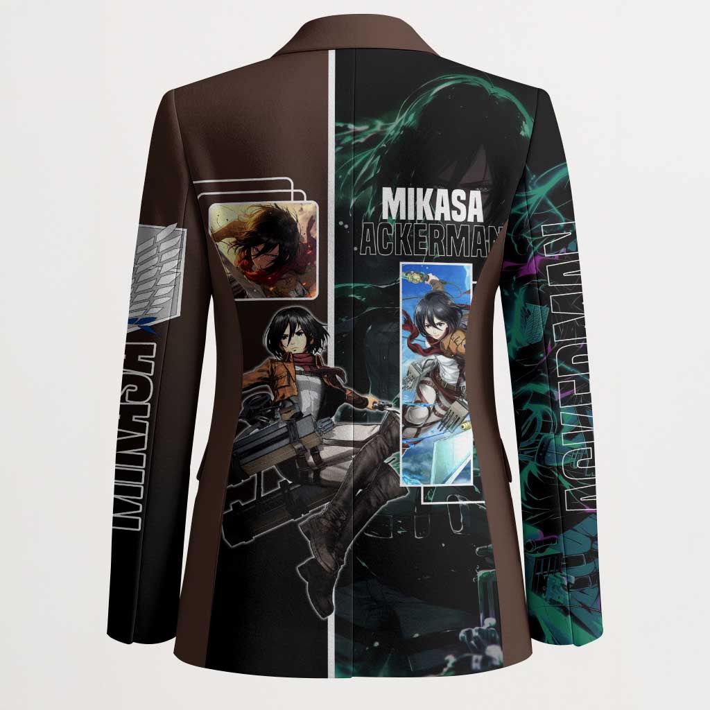 Mikasa Ackerman from Attack on Titan Blazer with Sword and Action Pose Design - The Mazicc