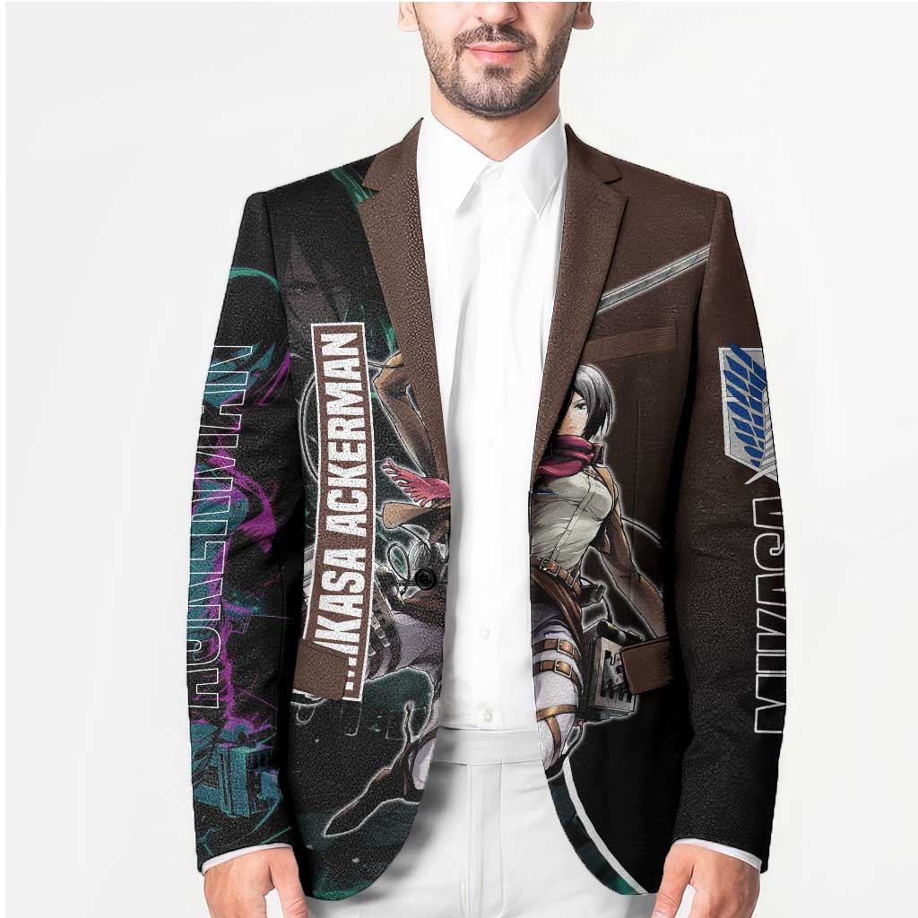 Mikasa Ackerman from Attack on Titan Blazer with Sword and Action Pose Design - The Mazicc
