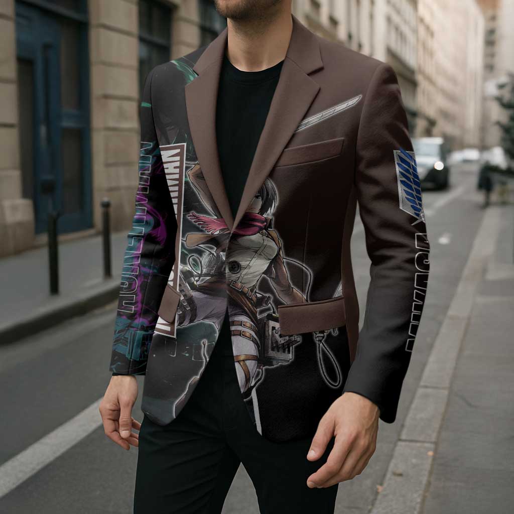 Mikasa Ackerman from Attack on Titan Blazer with Sword and Action Pose Design - The Mazicc
