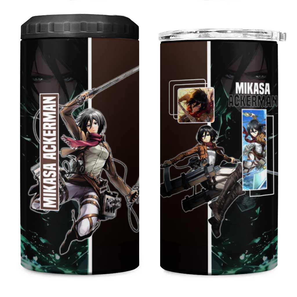 Mikasa Ackerman from Attack on Titan 4 in 1 Can Cooler Tumbler with Sword and Action Pose Design - The Mazicc