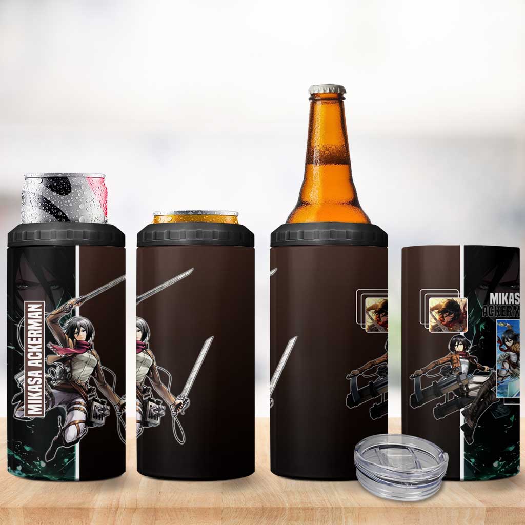 Mikasa Ackerman from Attack on Titan 4 in 1 Can Cooler Tumbler with Sword and Action Pose Design - The Mazicc