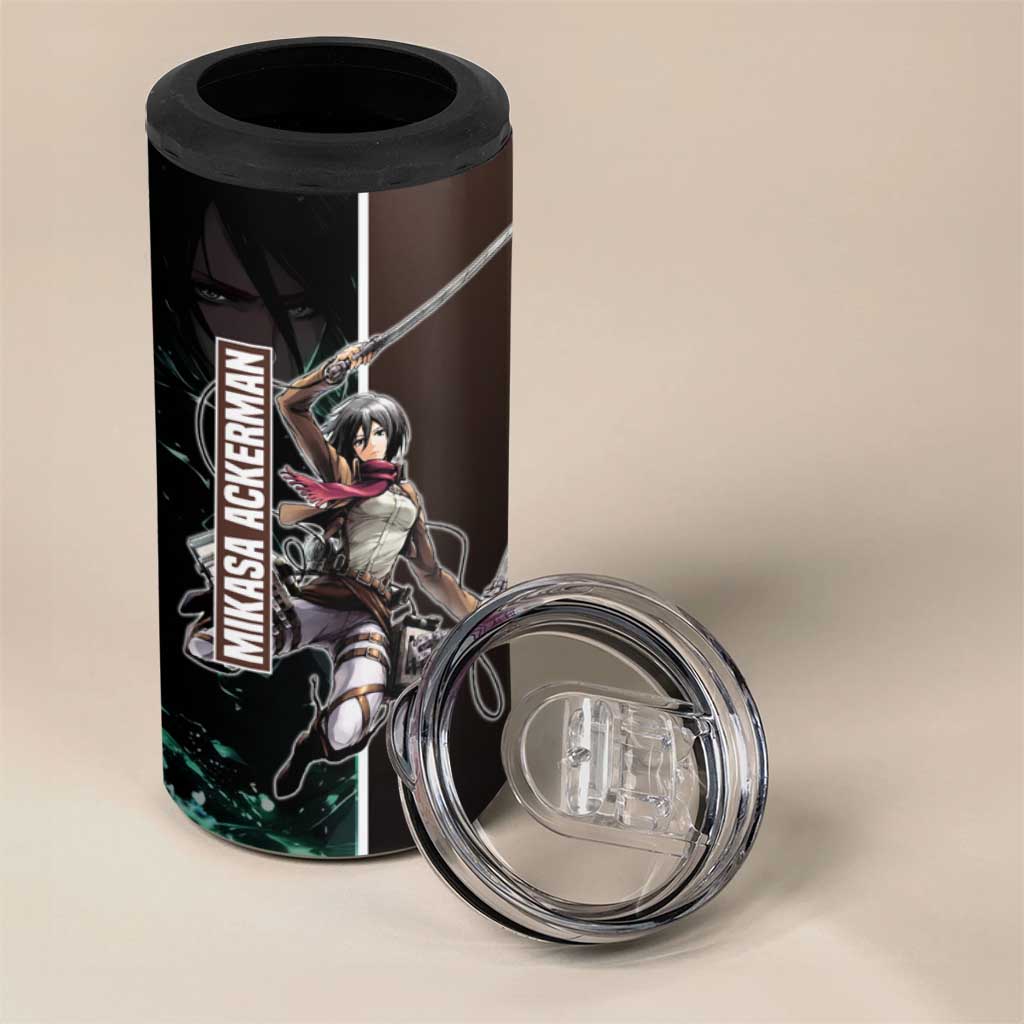Mikasa Ackerman from Attack on Titan 4 in 1 Can Cooler Tumbler with Sword and Action Pose Design - The Mazicc