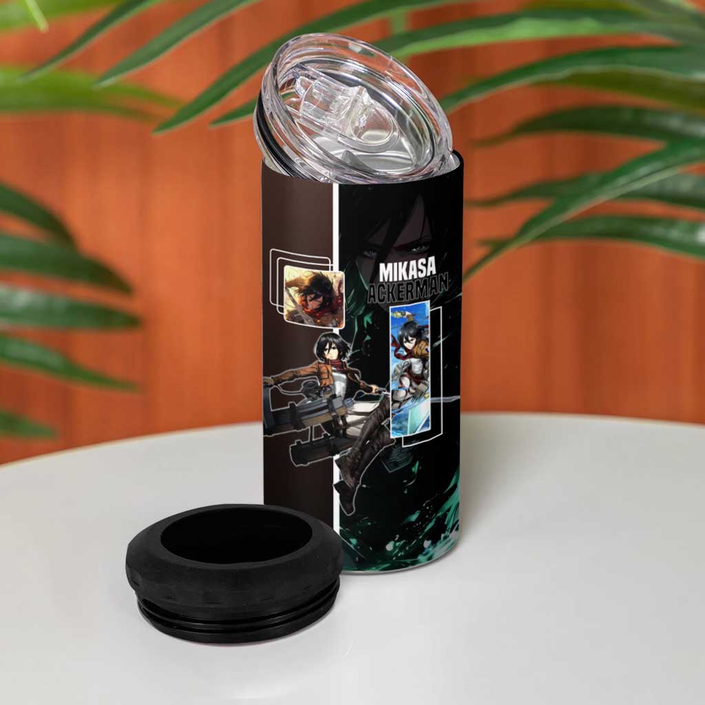 Mikasa Ackerman from Attack on Titan 4 in 1 Can Cooler Tumbler with Sword and Action Pose Design - The Mazicc