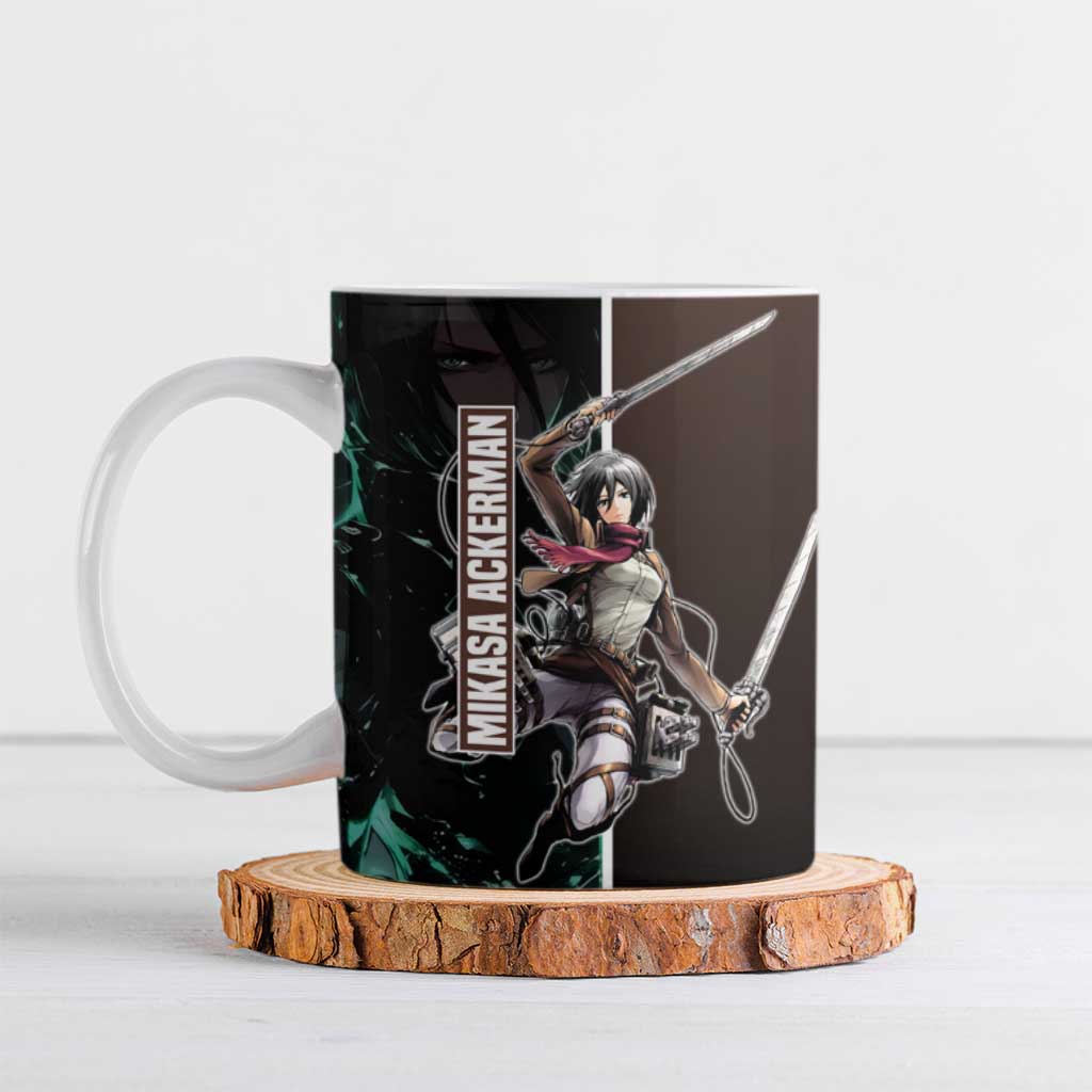 Mikasa Ackerman from Attack on Titan Ceramic Mug with Sword and Action Pose Design - The Mazicc