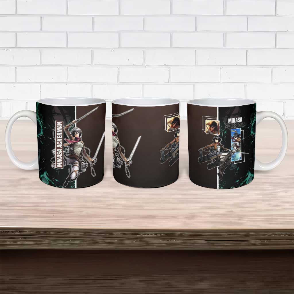 Mikasa Ackerman from Attack on Titan Ceramic Mug with Sword and Action Pose Design - The Mazicc
