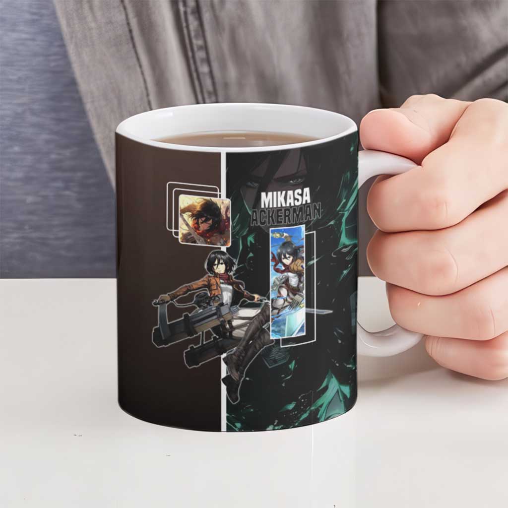 Mikasa Ackerman from Attack on Titan Ceramic Mug with Sword and Action Pose Design - The Mazicc