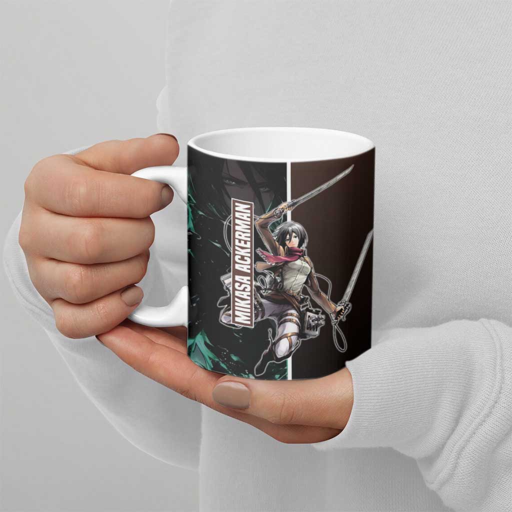 Mikasa Ackerman from Attack on Titan Ceramic Mug with Sword and Action Pose Design - The Mazicc