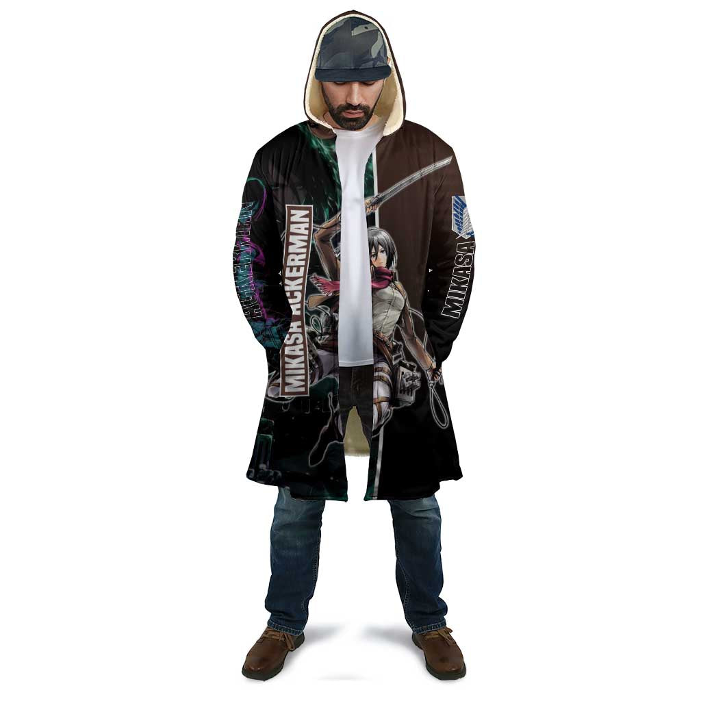 Mikasa Ackerman from Attack on Titan Cloak with Sword and Action Pose Design - The Mazicc