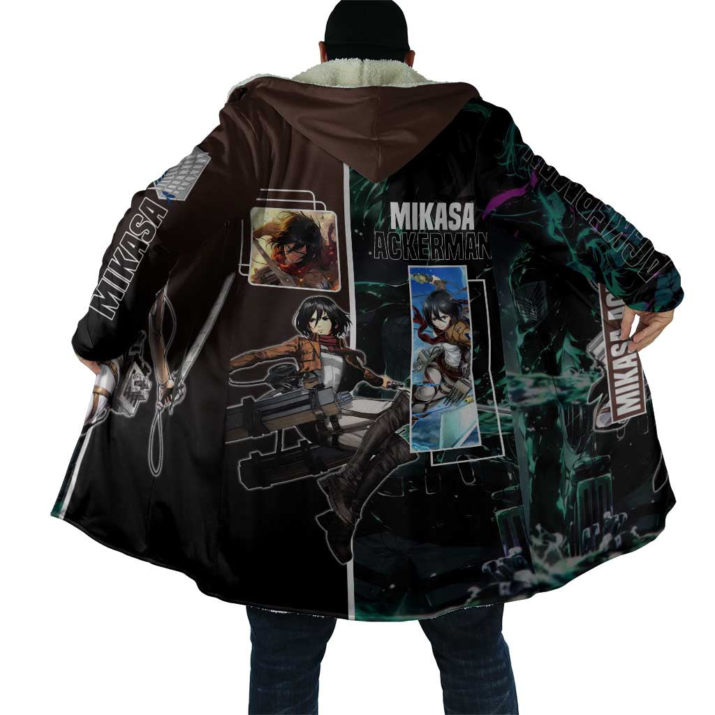 Mikasa Ackerman from Attack on Titan Cloak with Sword and Action Pose Design - The Mazicc