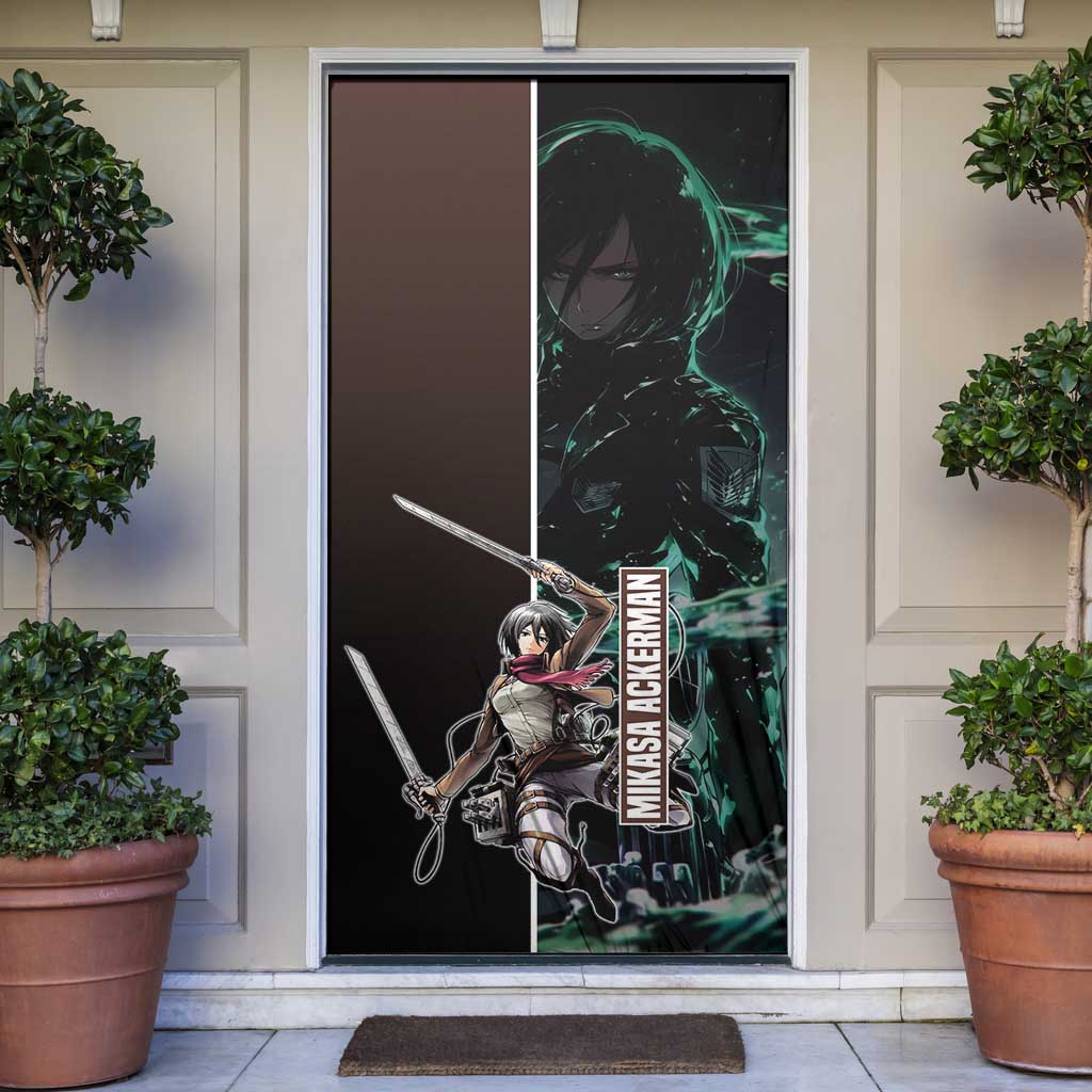 Mikasa Ackerman from Attack on Titan Door Cover with Sword and Action Pose Design - The Mazicc