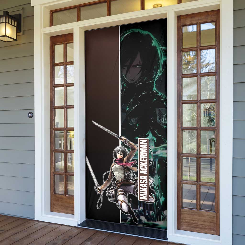 Mikasa Ackerman from Attack on Titan Door Cover with Sword and Action Pose Design - The Mazicc