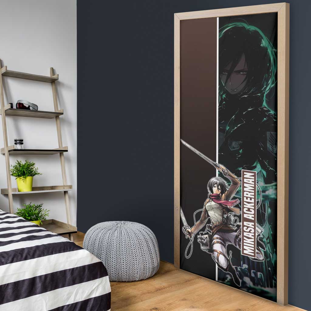 Mikasa Ackerman from Attack on Titan Door Cover with Sword and Action Pose Design - The Mazicc