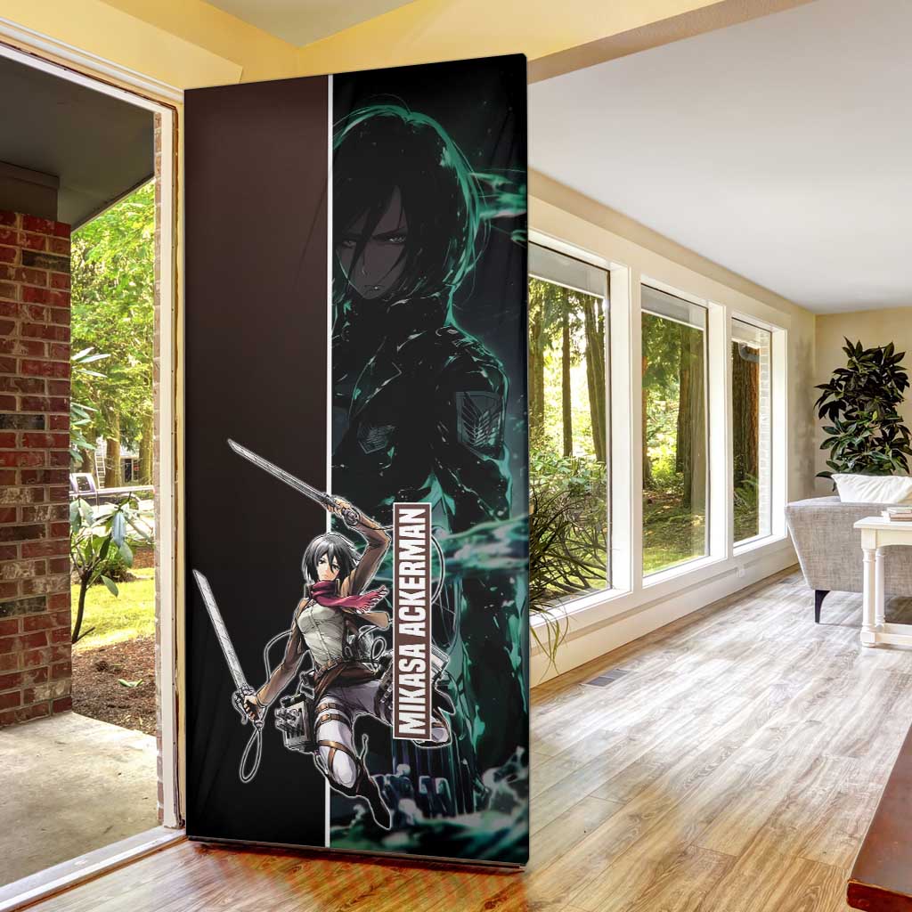 Mikasa Ackerman from Attack on Titan Door Cover with Sword and Action Pose Design - The Mazicc