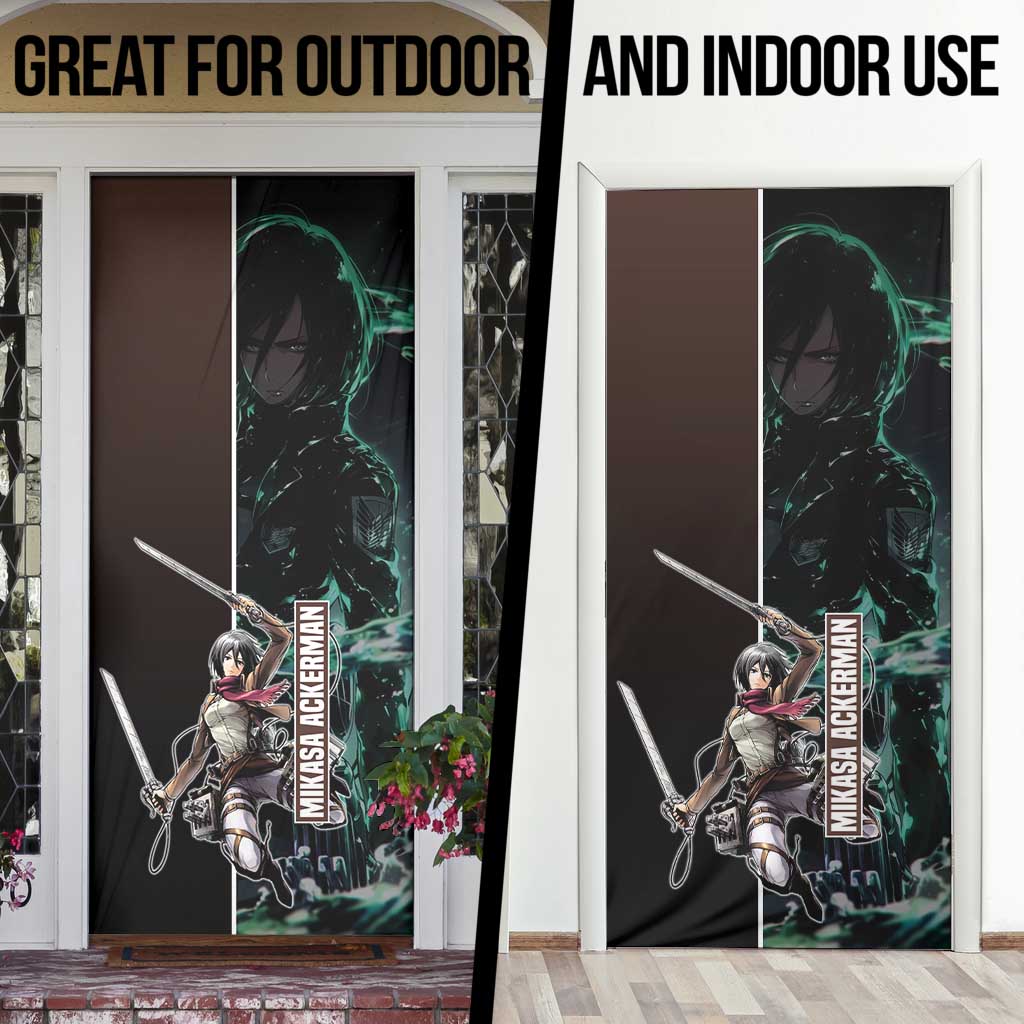Mikasa Ackerman from Attack on Titan Door Cover with Sword and Action Pose Design - The Mazicc