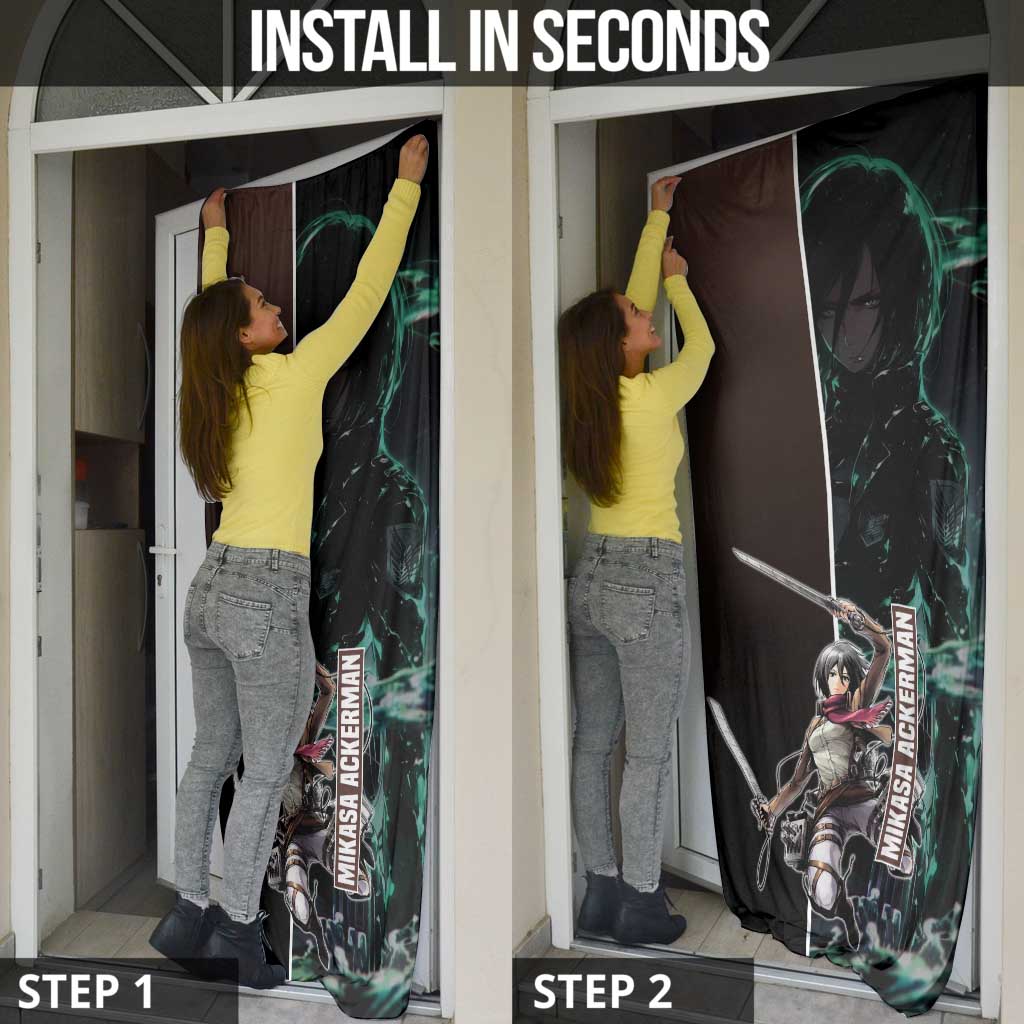 Mikasa Ackerman from Attack on Titan Door Cover with Sword and Action Pose Design - The Mazicc