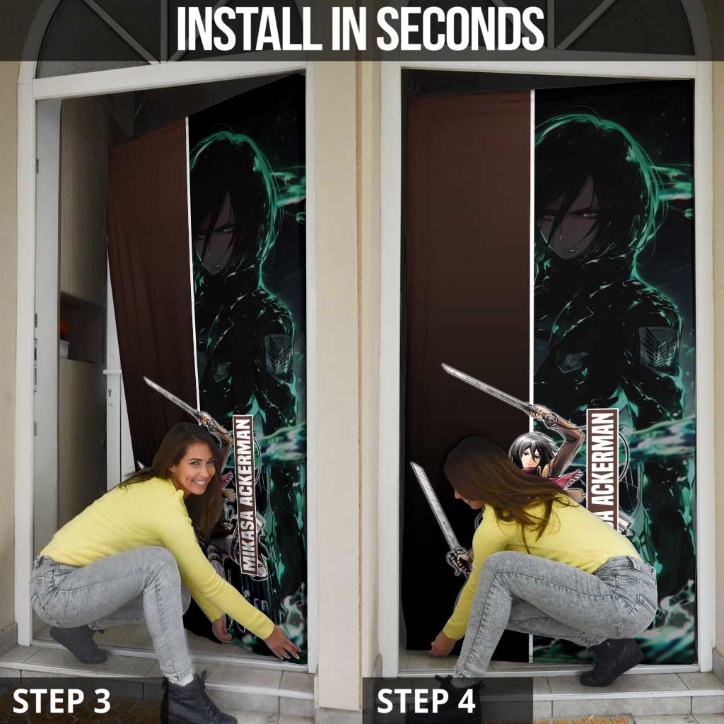 Mikasa Ackerman from Attack on Titan Door Cover with Sword and Action Pose Design - The Mazicc