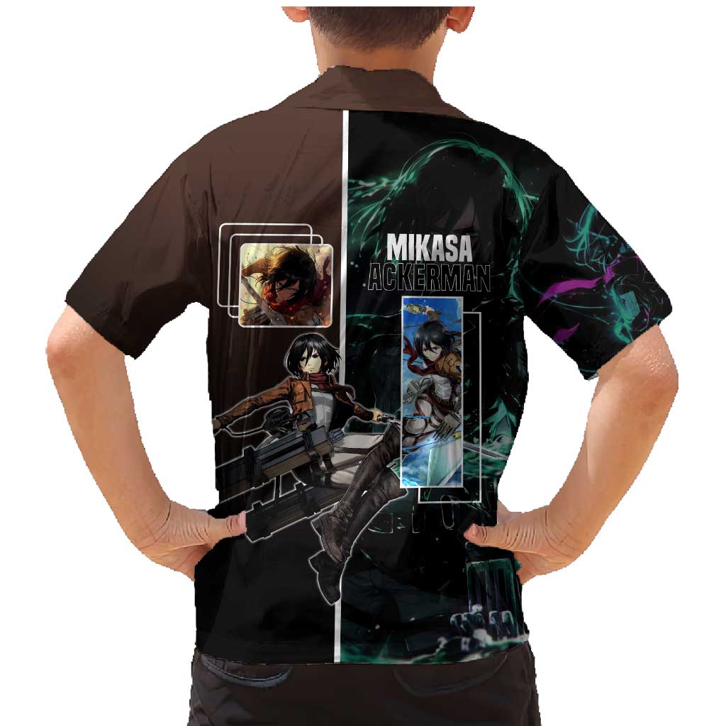 Mikasa Ackerman from Attack on Titan Family Matching Mermaid Dress and Hawaiian Shirt with Sword and Action Pose Design - The Mazicc