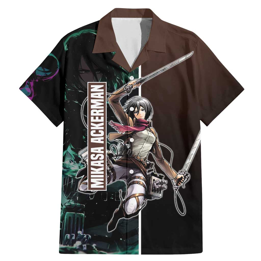 Mikasa Ackerman from Attack on Titan Family Matching Mermaid Dress and Hawaiian Shirt with Sword and Action Pose Design - The Mazicc