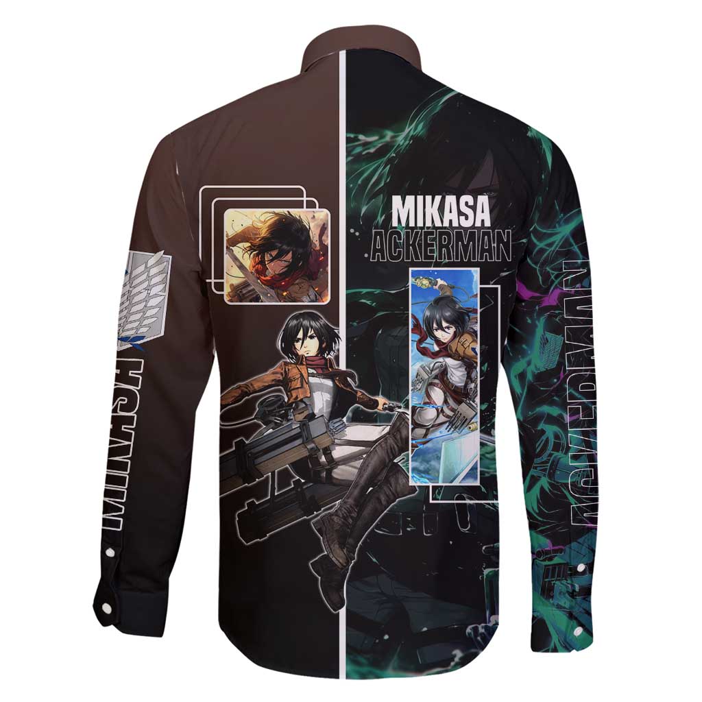 Mikasa Ackerman from Attack on Titan Family Matching Mermaid Dress and Hawaiian Shirt with Sword and Action Pose Design - The Mazicc