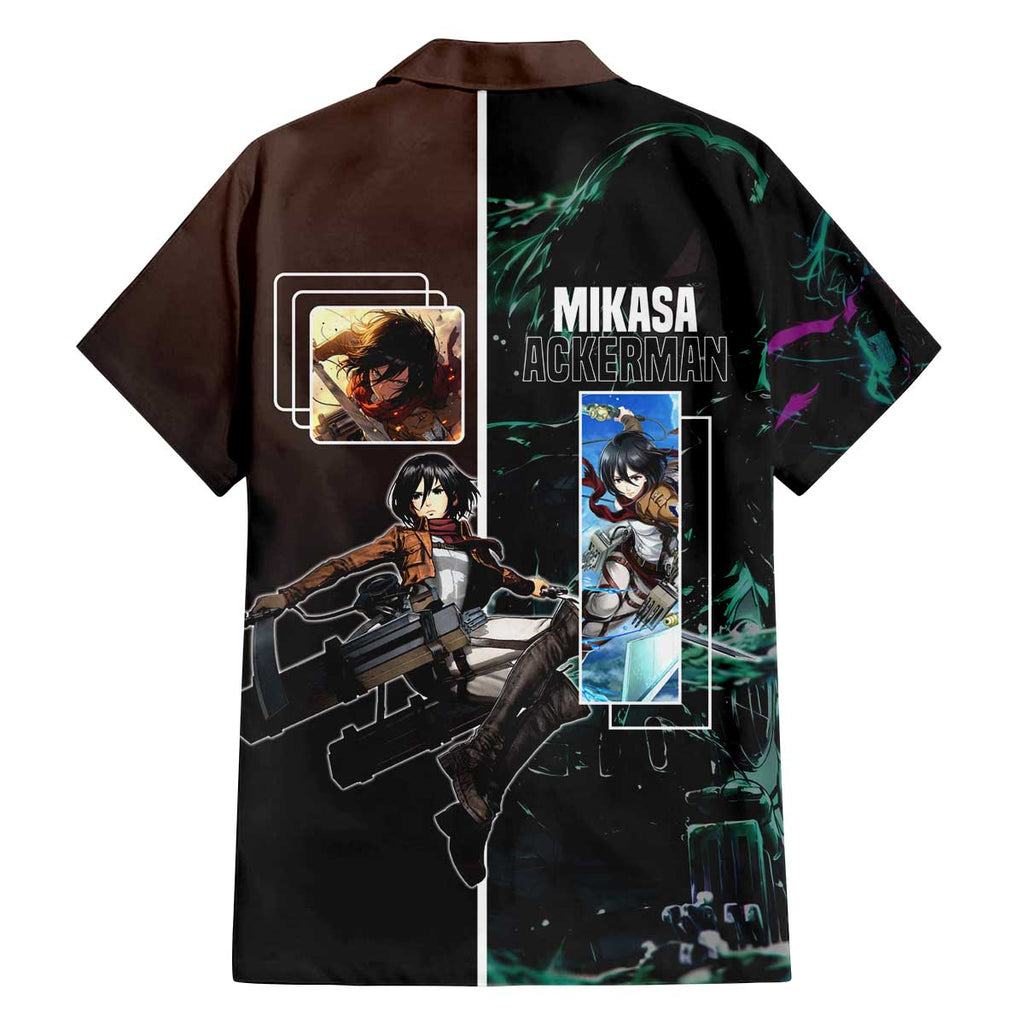 Mikasa Ackerman from Attack on Titan Family Matching Off The Shoulder Long Sleeve Dress and Hawaiian Shirt with Sword and Action Pose Design - The Mazicc