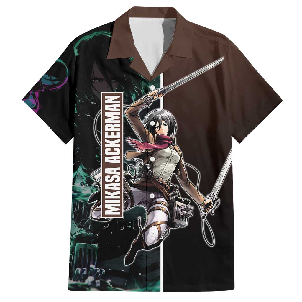 Mikasa Ackerman from Attack on Titan Family Matching Puletasi and Hawaiian Shirt with Sword and Action Pose Design - The Mazicc