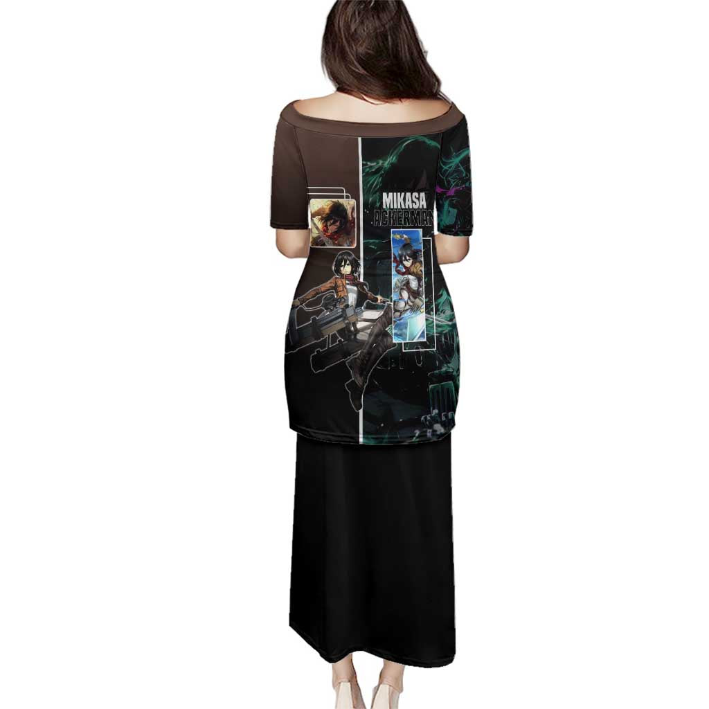Mikasa Ackerman from Attack on Titan Family Matching Puletasi and Hawaiian Shirt with Sword and Action Pose Design - The Mazicc