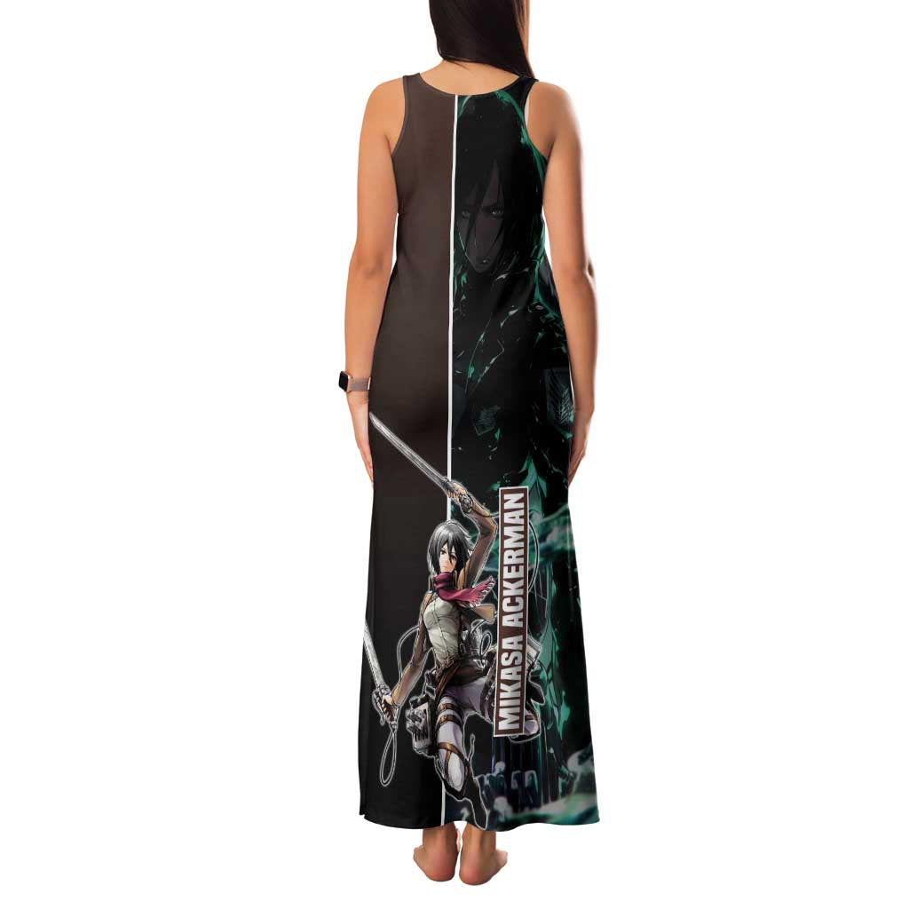 Mikasa Ackerman from Attack on Titan Family Matching Tank Maxi Dress and Hawaiian Shirt with Sword and Action Pose Design - The Mazicc