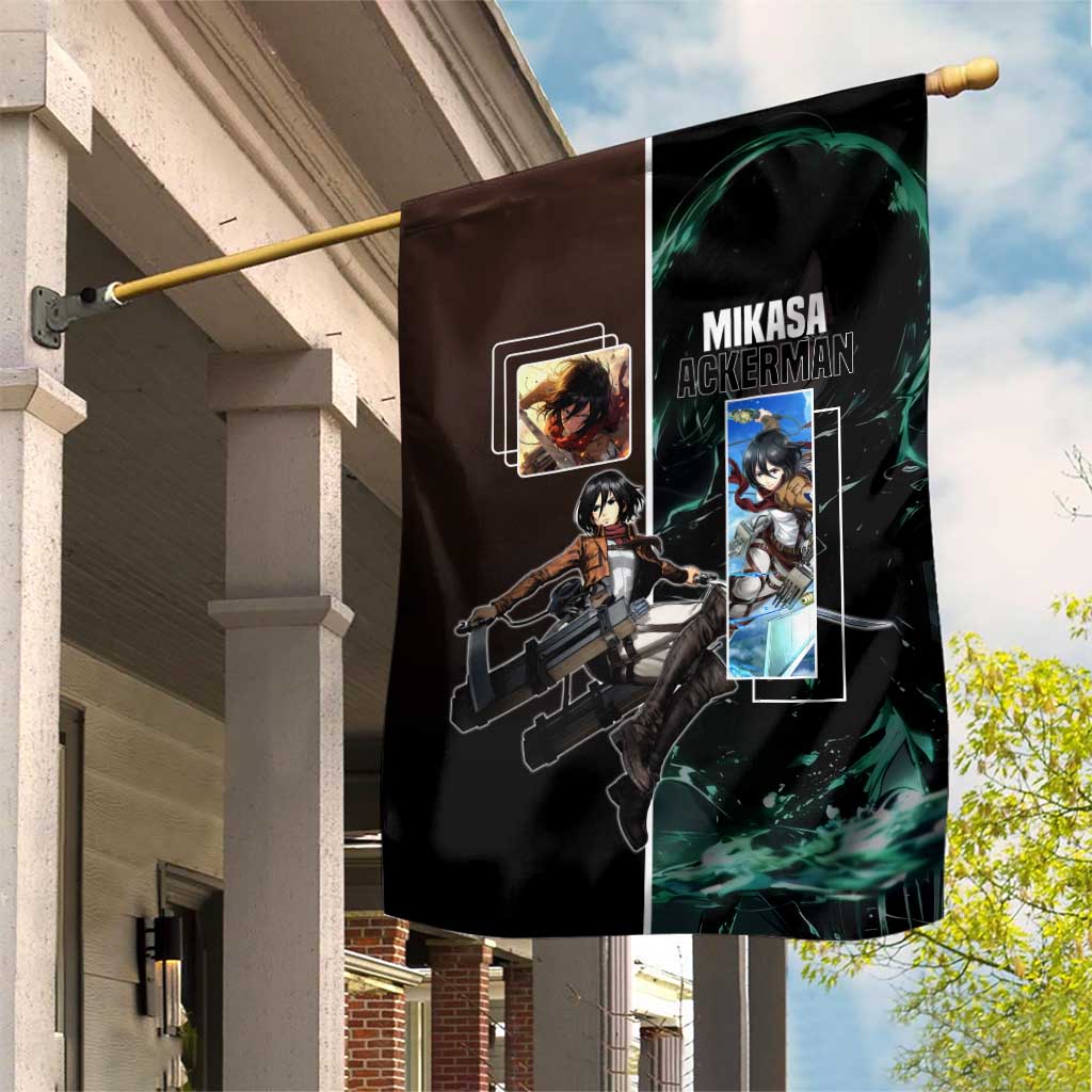 Mikasa Ackerman from Attack on Titan Garden Flag with Sword and Action Pose Design - The Mazicc