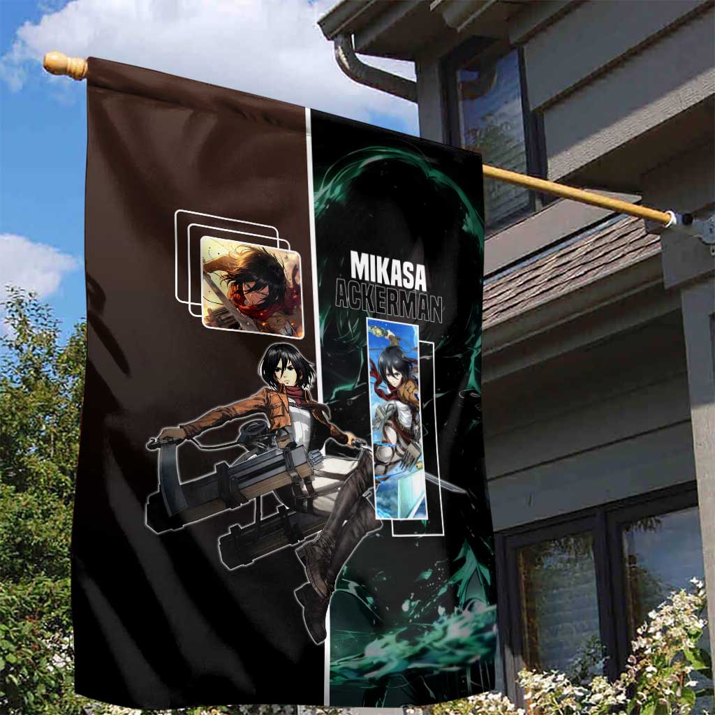 Mikasa Ackerman from Attack on Titan Garden Flag with Sword and Action Pose Design - The Mazicc