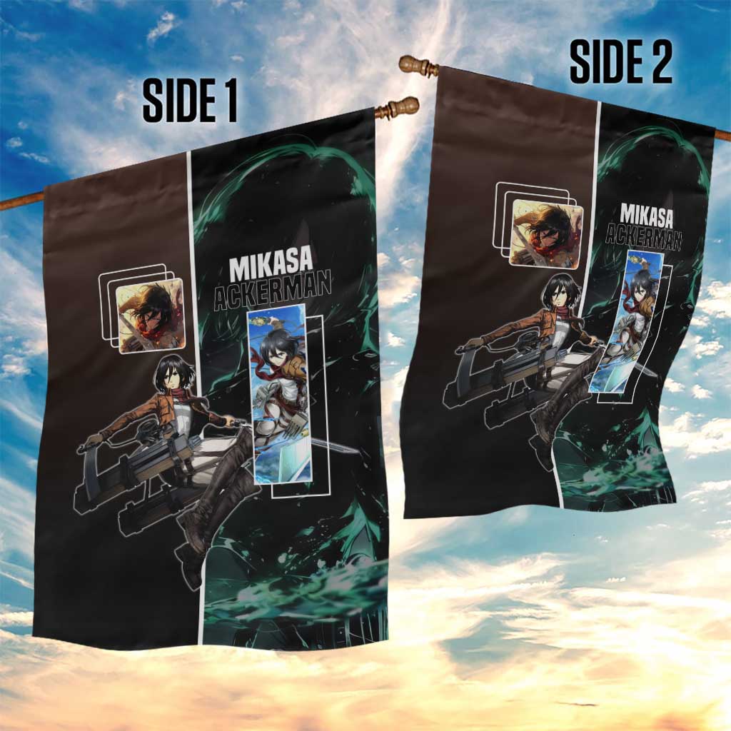 Mikasa Ackerman from Attack on Titan Garden Flag with Sword and Action Pose Design - The Mazicc