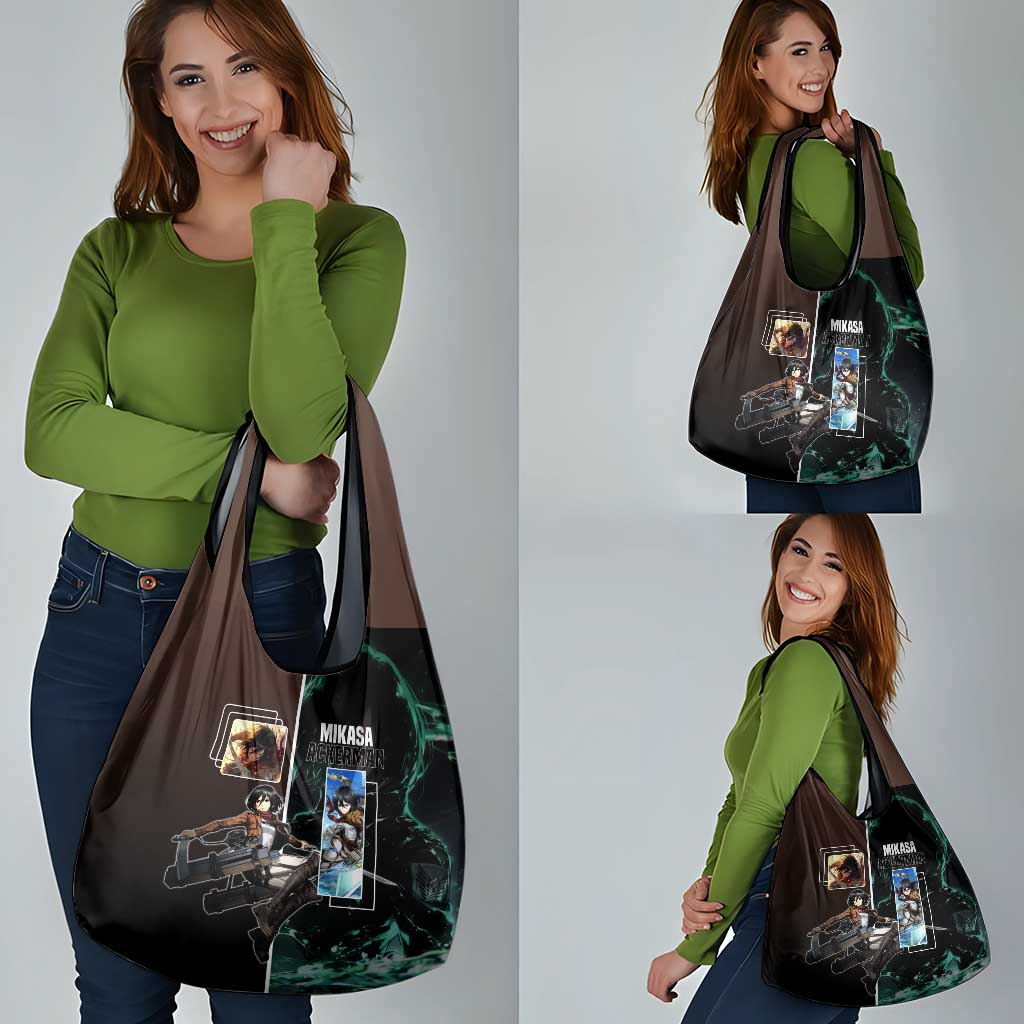 Mikasa Ackerman from Attack on Titan Grocery Bag with Sword and Action Pose Design - The Mazicc