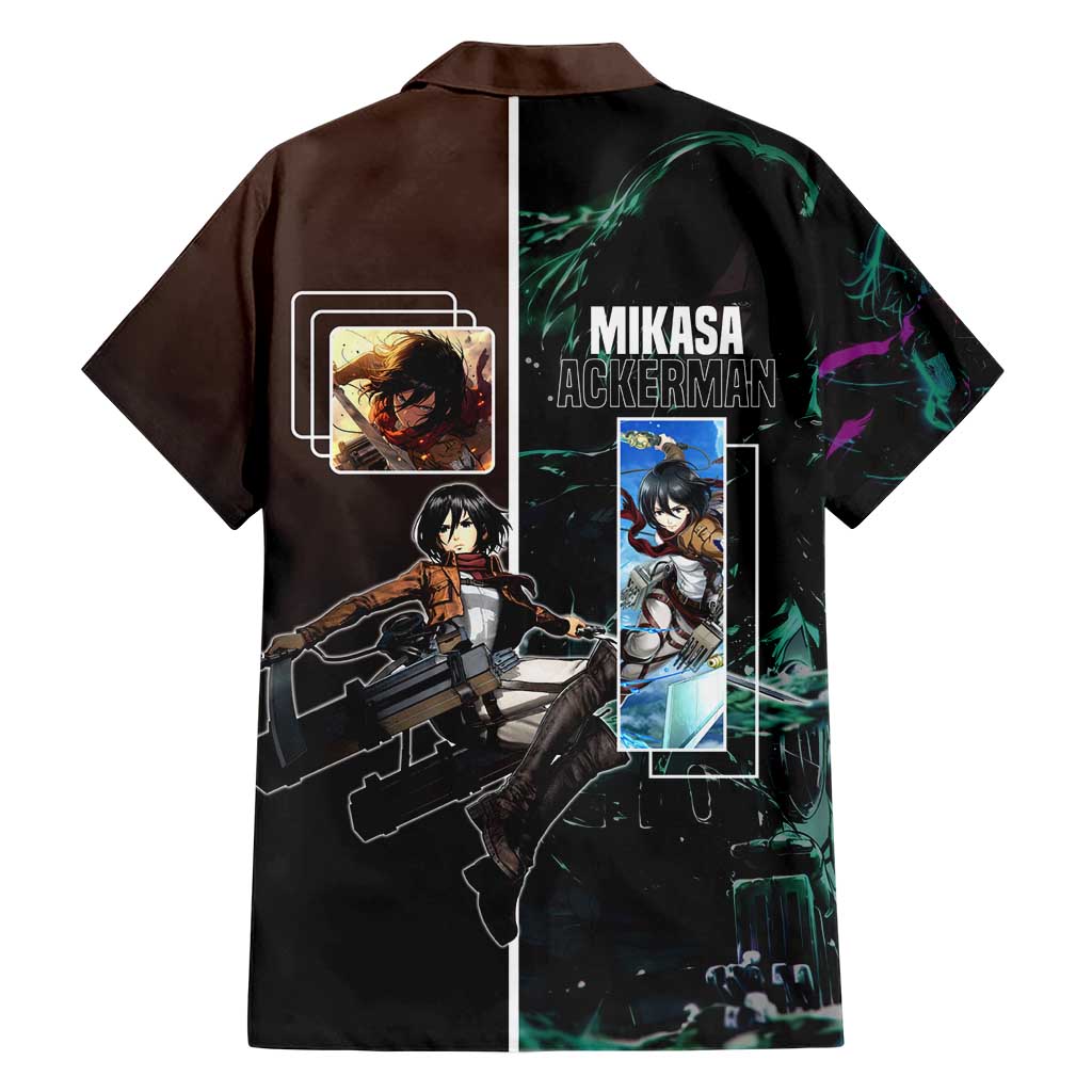 Mikasa Ackerman from Attack on Titan Hawaiian Shirt with Sword and Action Pose Design - The Mazicc