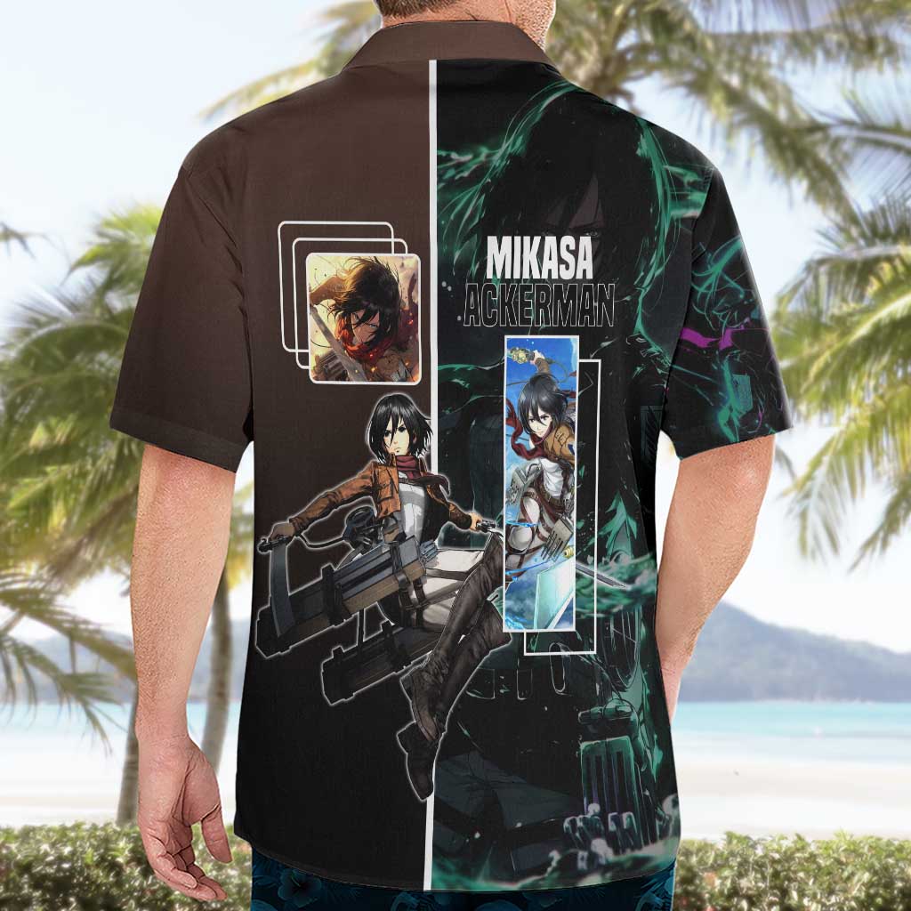 Mikasa Ackerman from Attack on Titan Hawaiian Shirt with Sword and Action Pose Design - The Mazicc