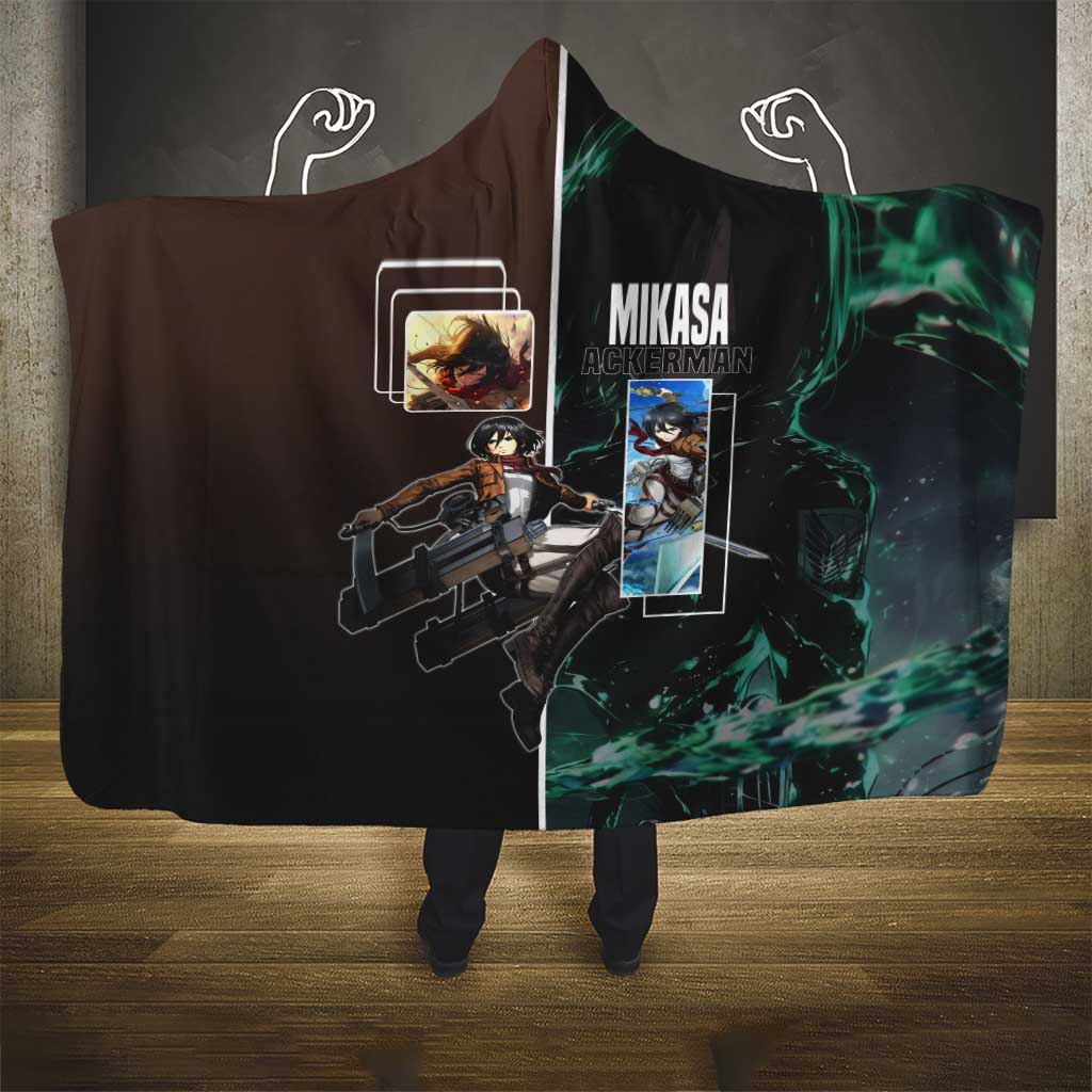 Mikasa Ackerman from Attack on Titan Hooded Blanket with Sword and Action Pose Design - The Mazicc