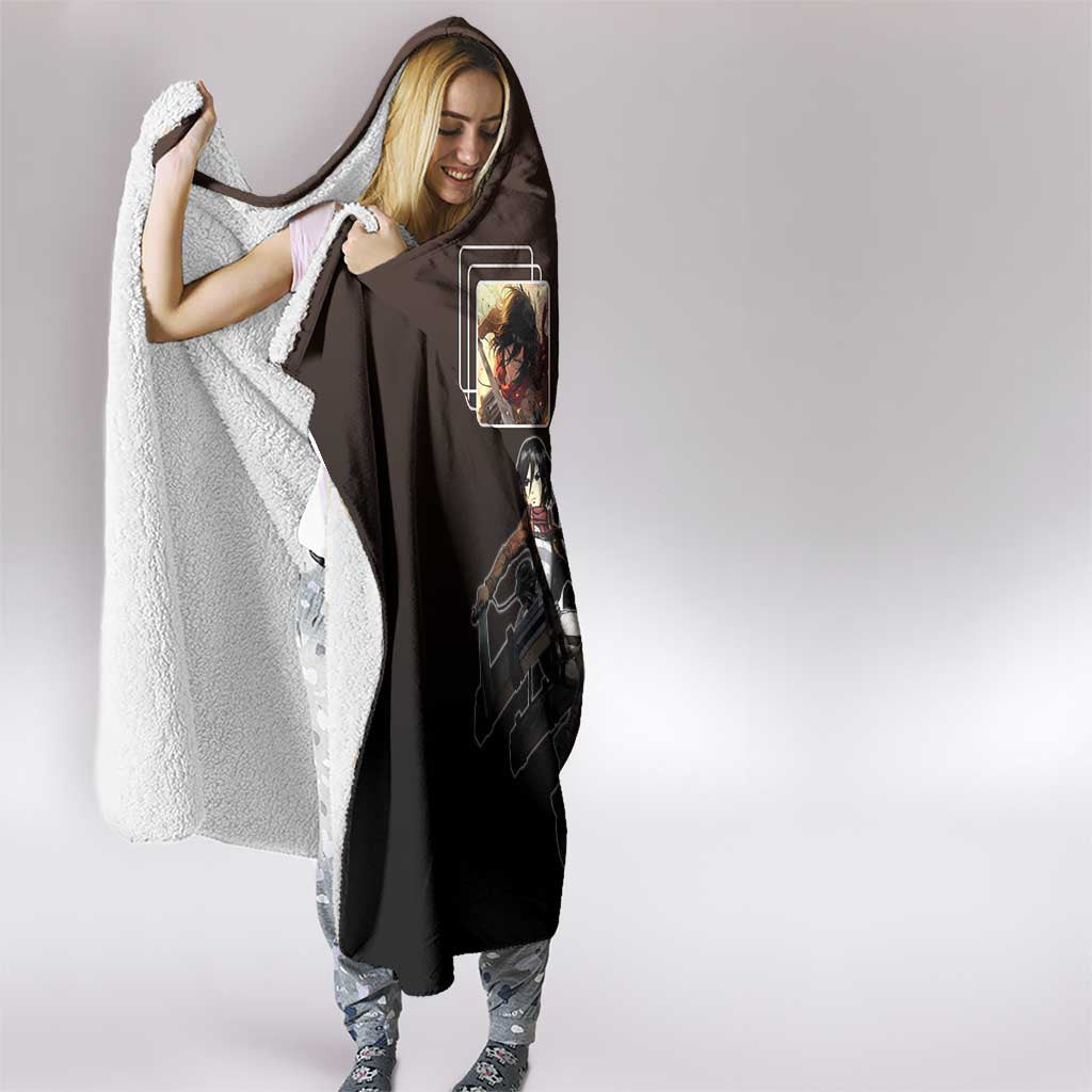 Mikasa Ackerman from Attack on Titan Hooded Blanket with Sword and Action Pose Design - The Mazicc